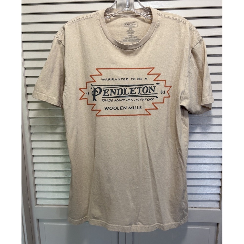 Pendleton Graphic Logo TShirt Women's Crew Neck Size L Tan Cotton Casual